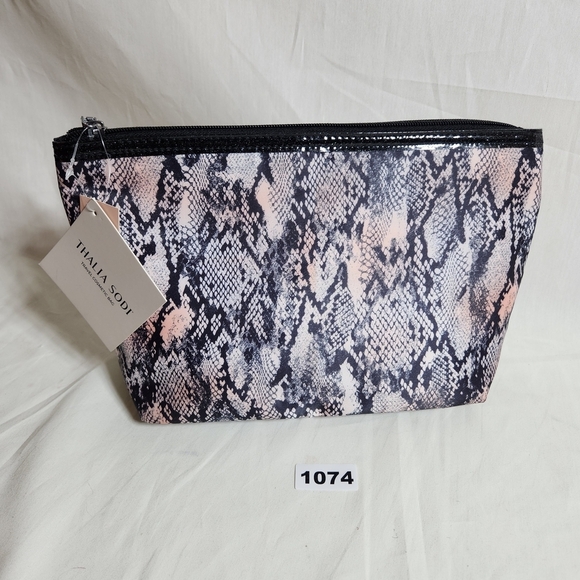 Thalia Sodi Handbags - Thalia Sodi Snake Print Cosmetic Bag - Black and Pink New With Tags